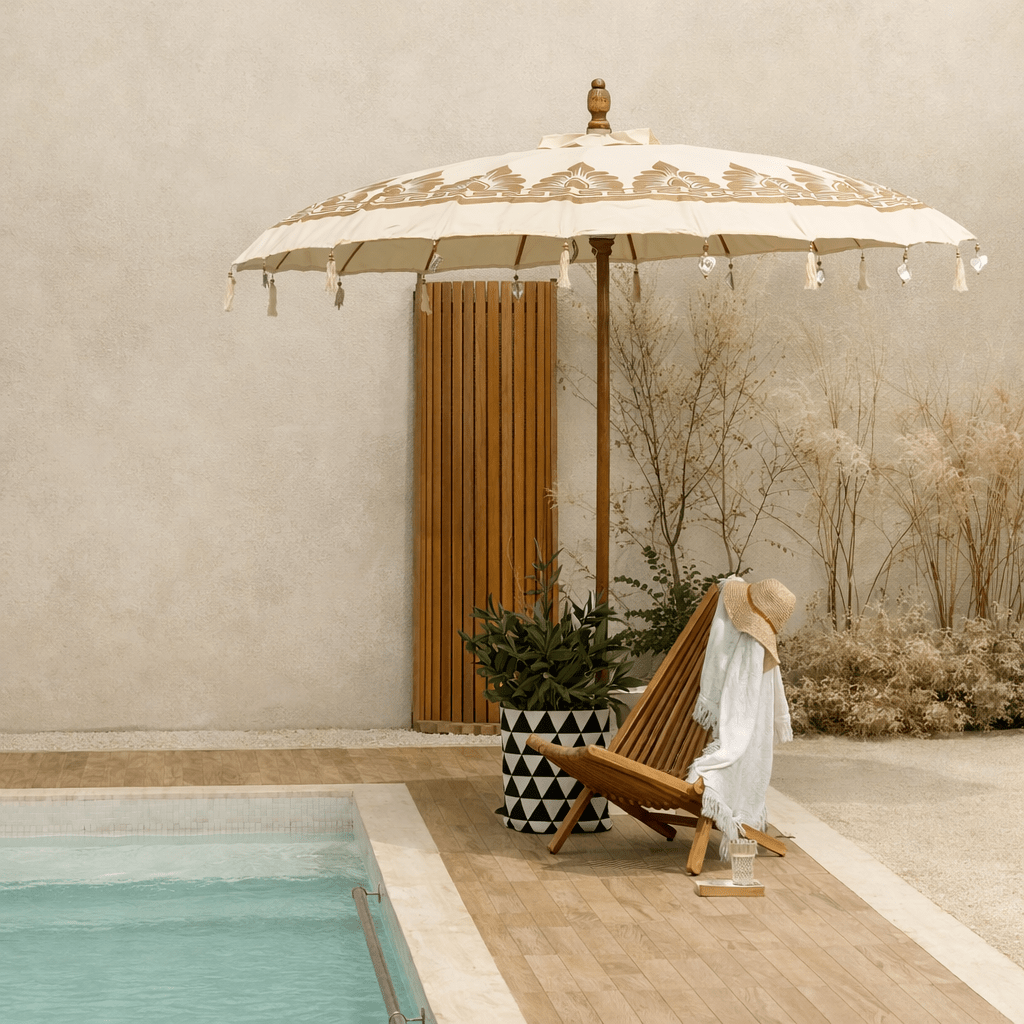 bali style patio umbrellas BALI UMBRELLA WITH PRINT/OUTDOOR/WOOD CUTURE – Wood Culture