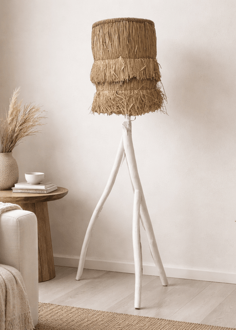 Daido floor lamp with white-finished teak branch base