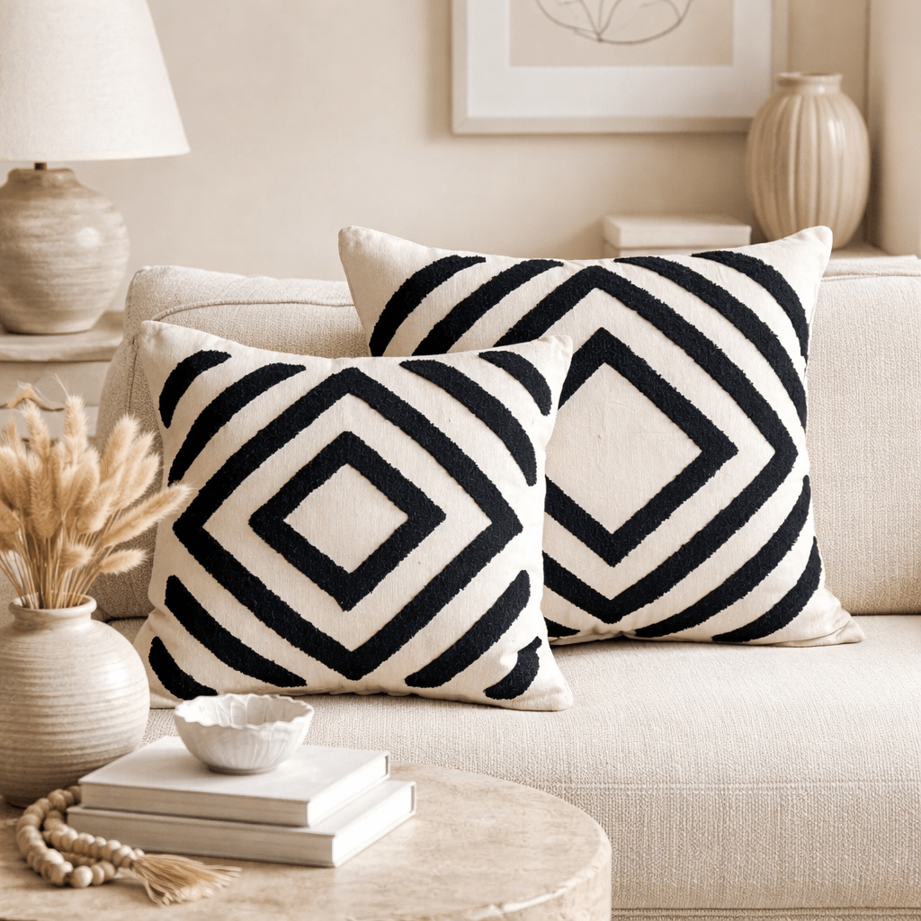 منشفة مربعة ووسادة سوداء