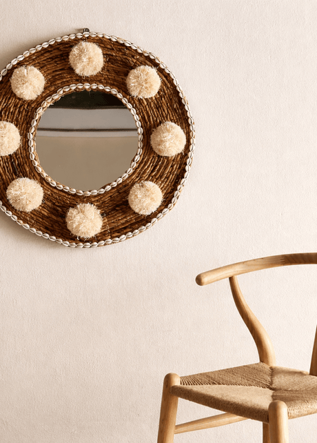 Elios round rattan wall mirror in dark brown