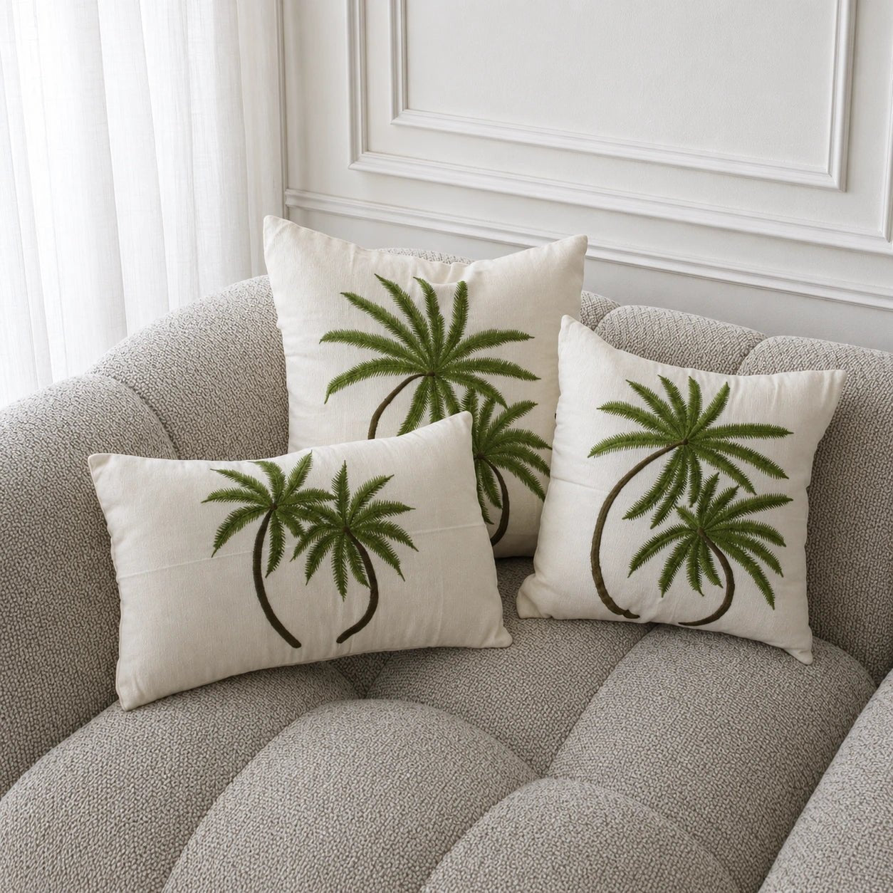 Juki green palm cotton cushion, view 4