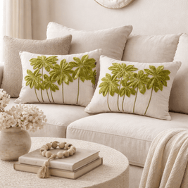 وسادة من الصوف الأخضر بنقشة نخيل