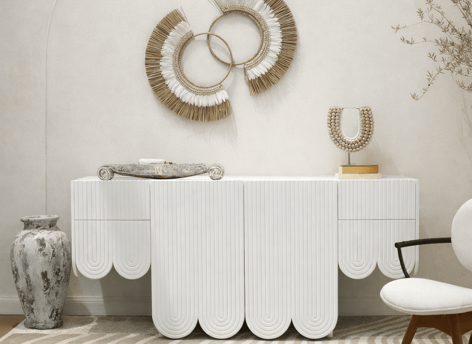 Freya sideboard with curved design and contemporary white finish