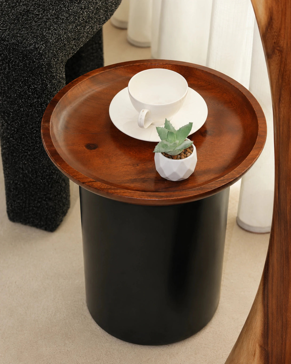 Donald side table with Suar wood tray top, view 2