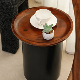 Donald side table with Suar wood tray top, view 2