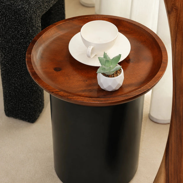 Donald side table with Suar wood tray top, view 2