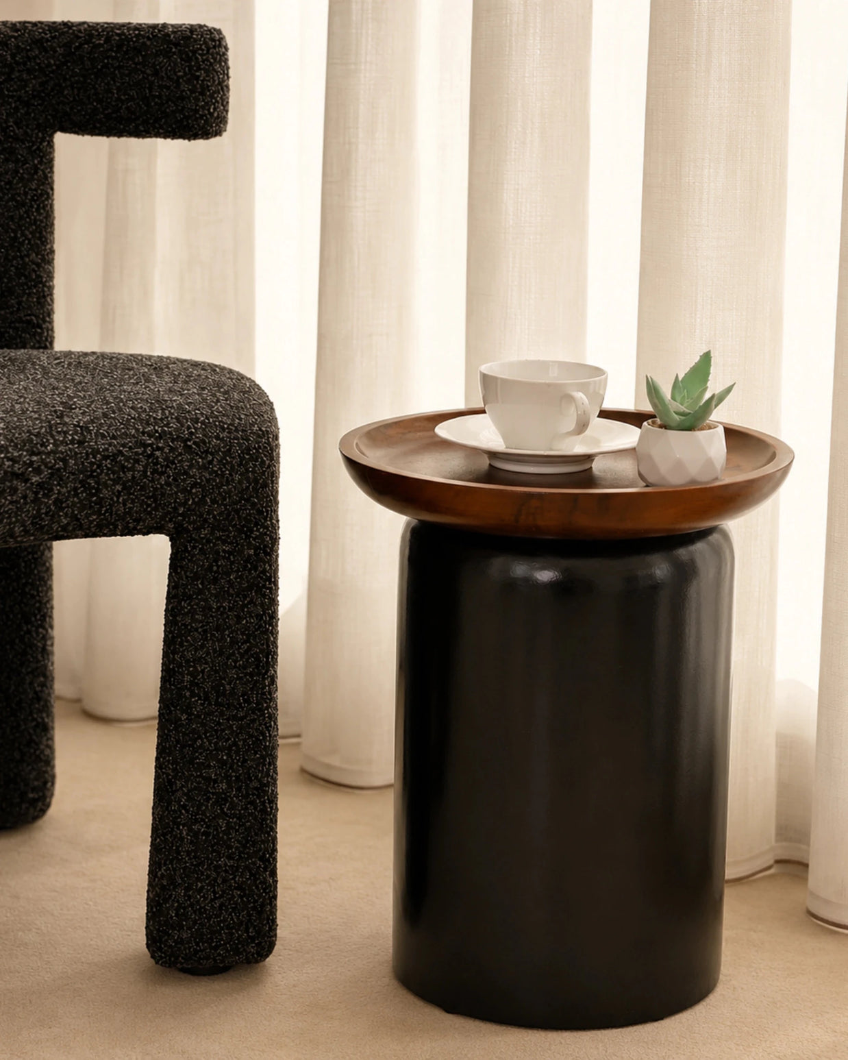 Donald side table with Suar wood tray top, view 5