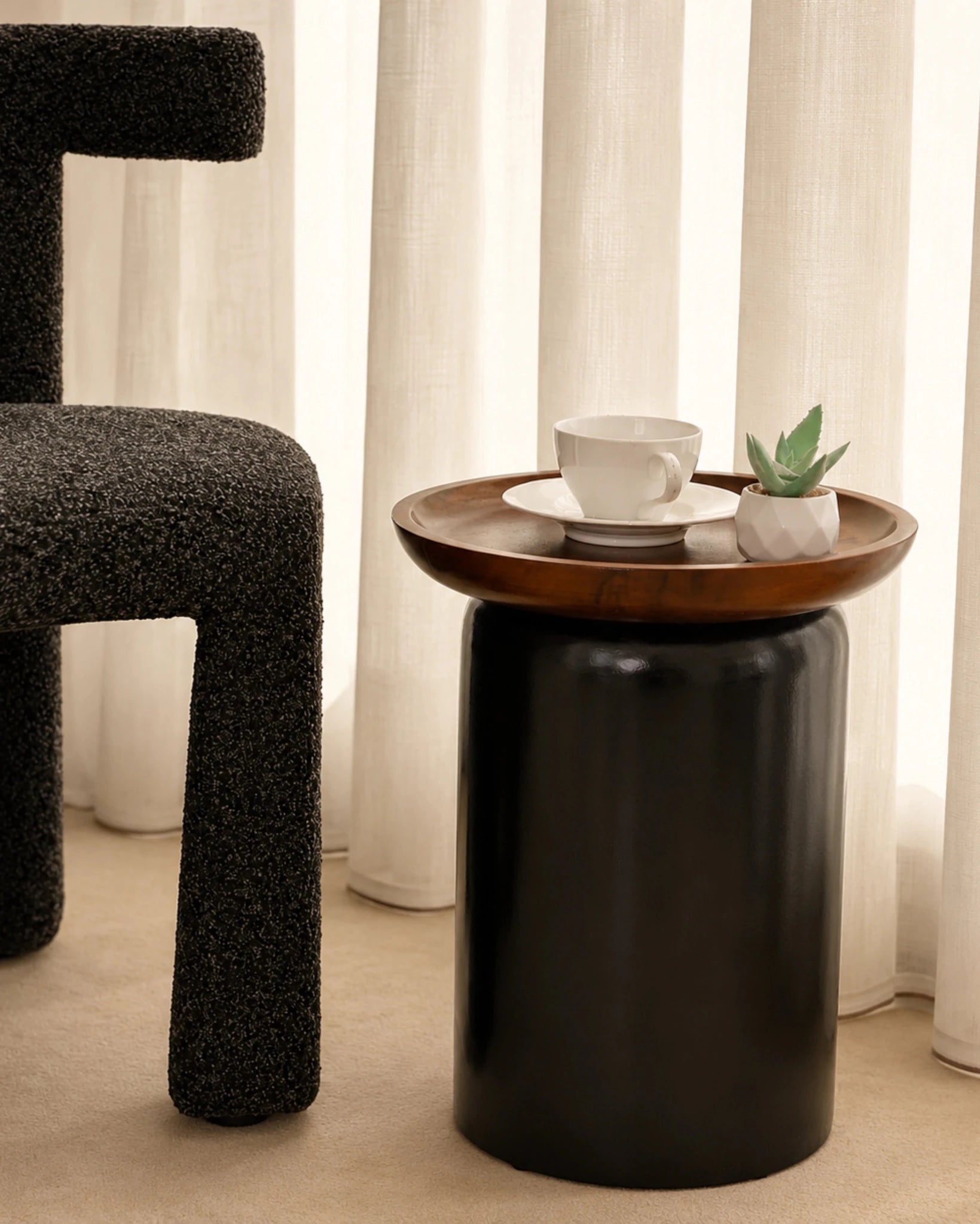 Donald side table with Suar wood tray top, view 5