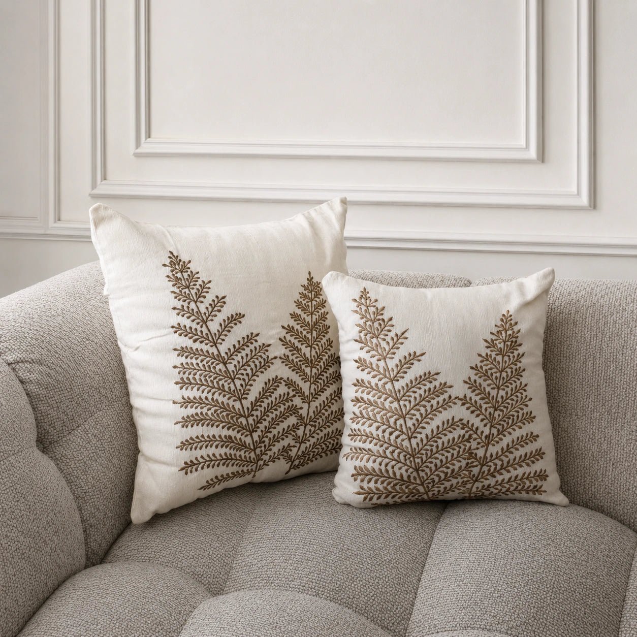 Pakis khaki fern cotton cushion, view 3