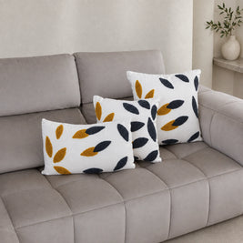 Black and gold leaf cotton cushion, view 5