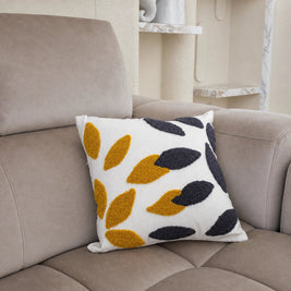Black and gold leaf cotton cushion, view 3