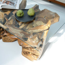 Rectangle teak root coffee table modern interior