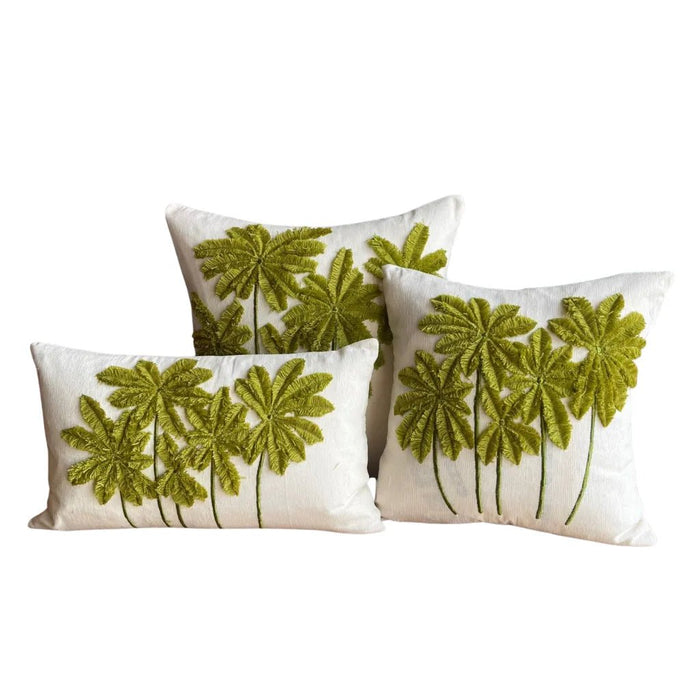 WOOL GREEN PALM CUSHION