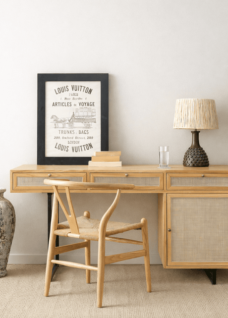 Smith study desk in wood with rattan front panels