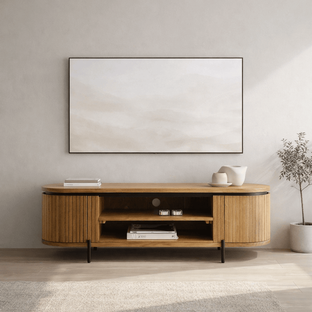 وحدة تلفزيون من خشب الصفصاف المخدد