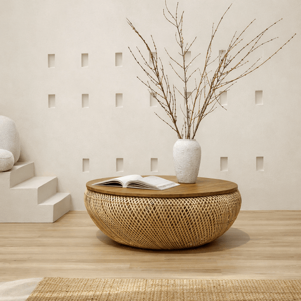 Inaya Coffee Table with Wicker Base