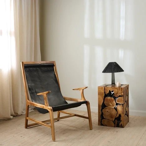 Mosaic wooden side table in patchwork teak, view 2