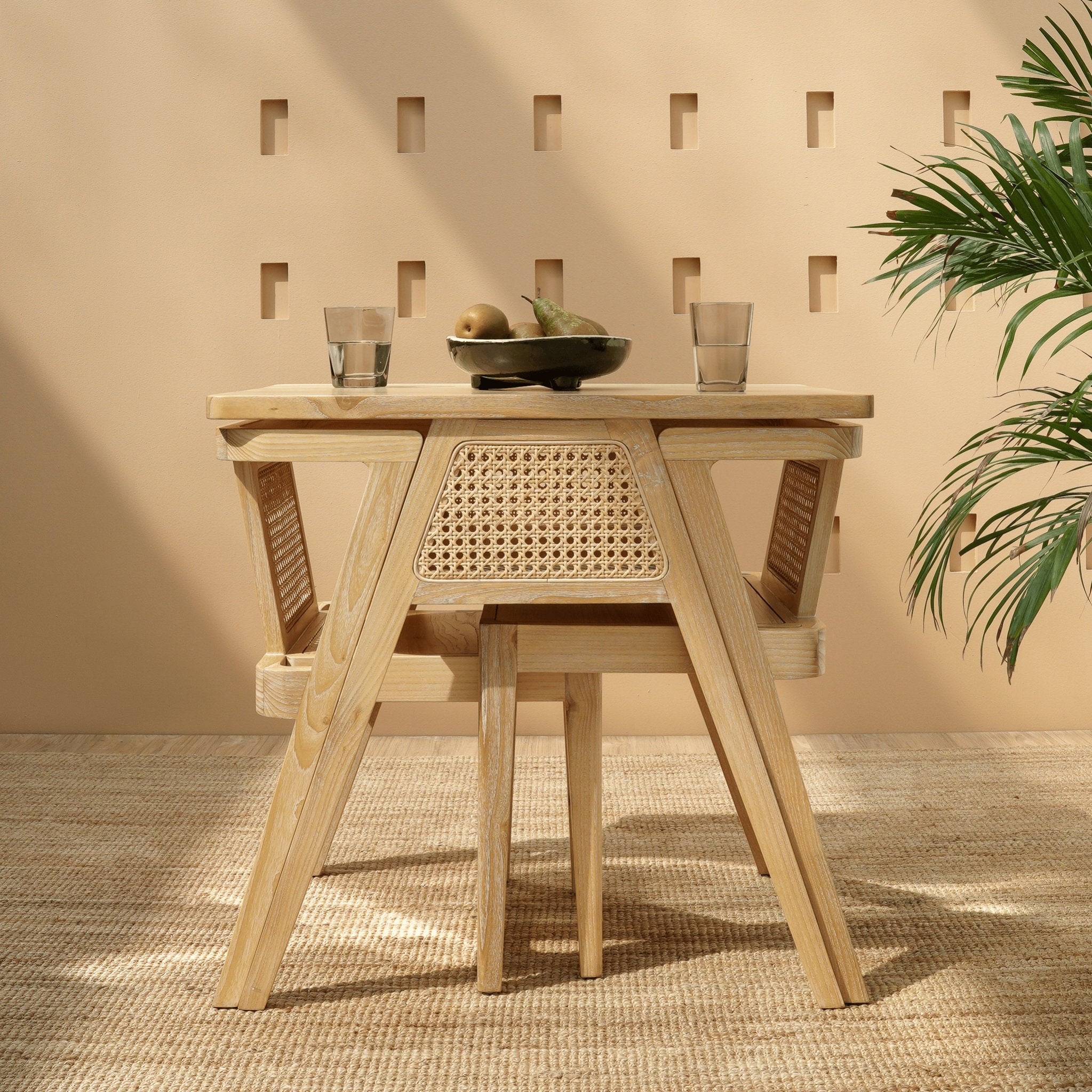 Kohi dining table set white wash front view