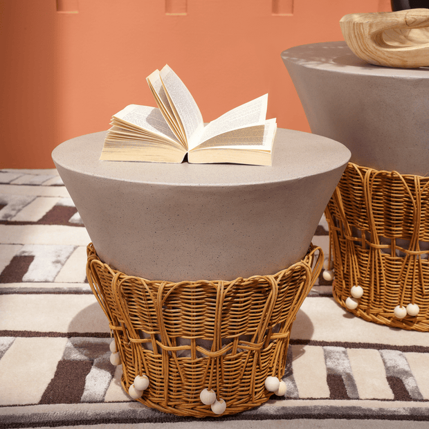 Jupiter fibre cement and rattan side table, view 3