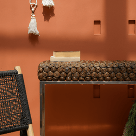 Water hyacinth woven console table texture