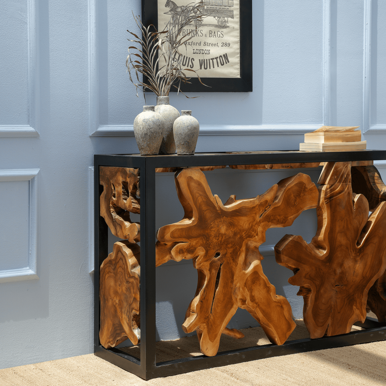 Industrial teak wood console table for entryway UAE
