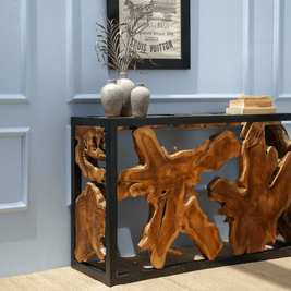 Industrial teak wood console table for entryway UAE