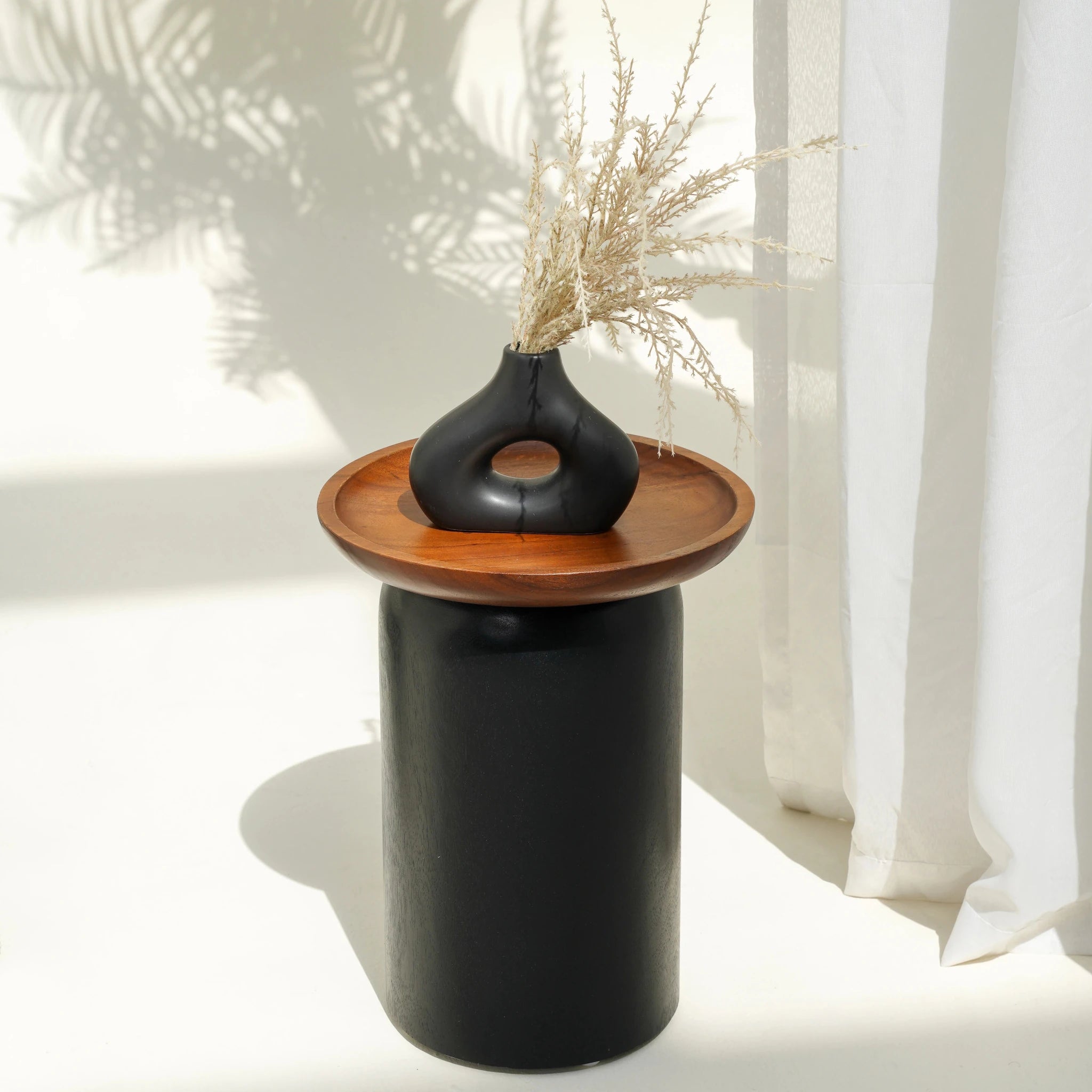 Donald side table with Suar wood tray top, view 3