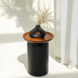 Donald side table with Suar wood tray top, view 3