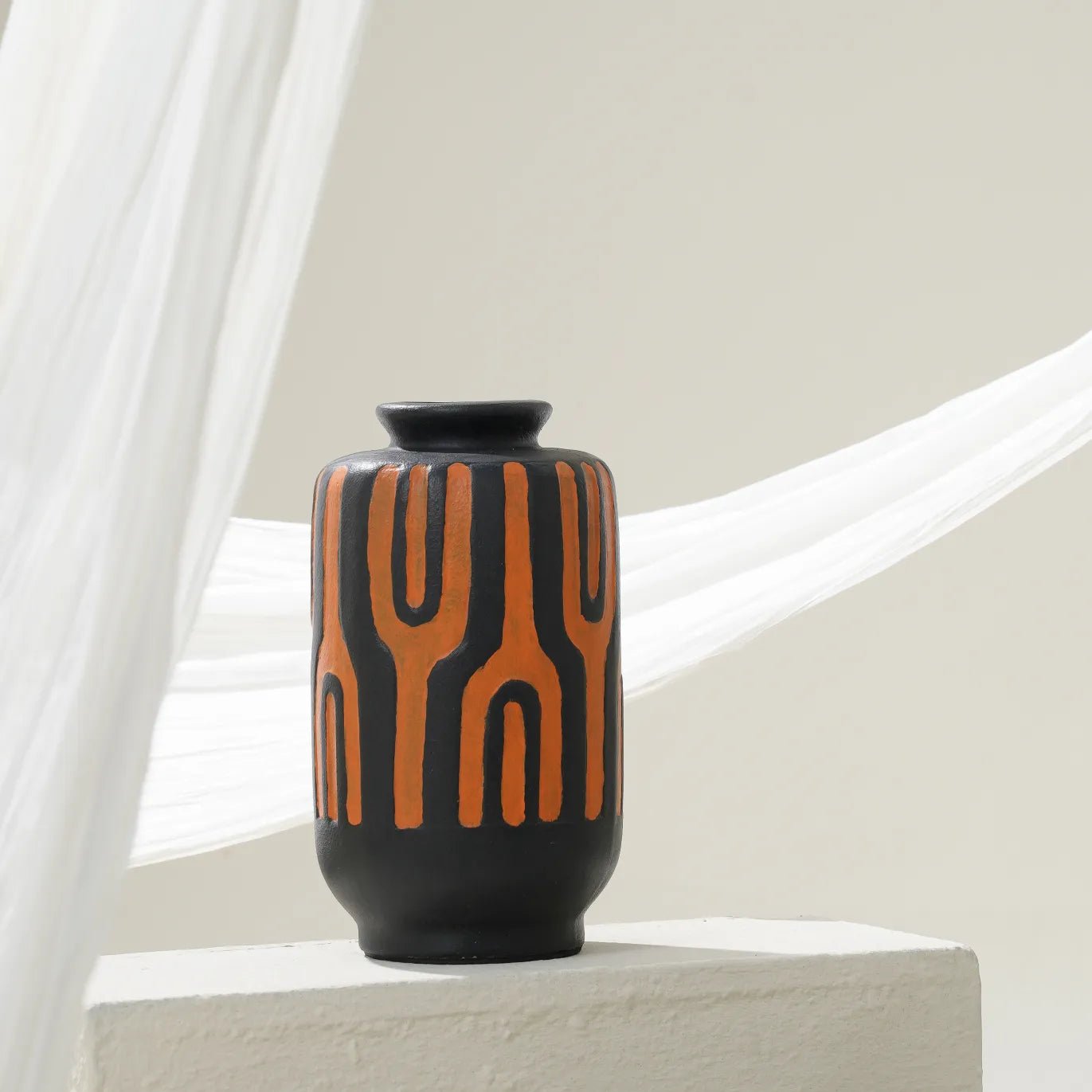 PRIMITIVE VASE-ORANGE AND BLACK