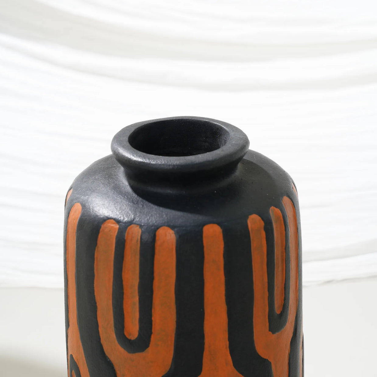 PRIMITIVE VASE-ORANGE AND BLACK