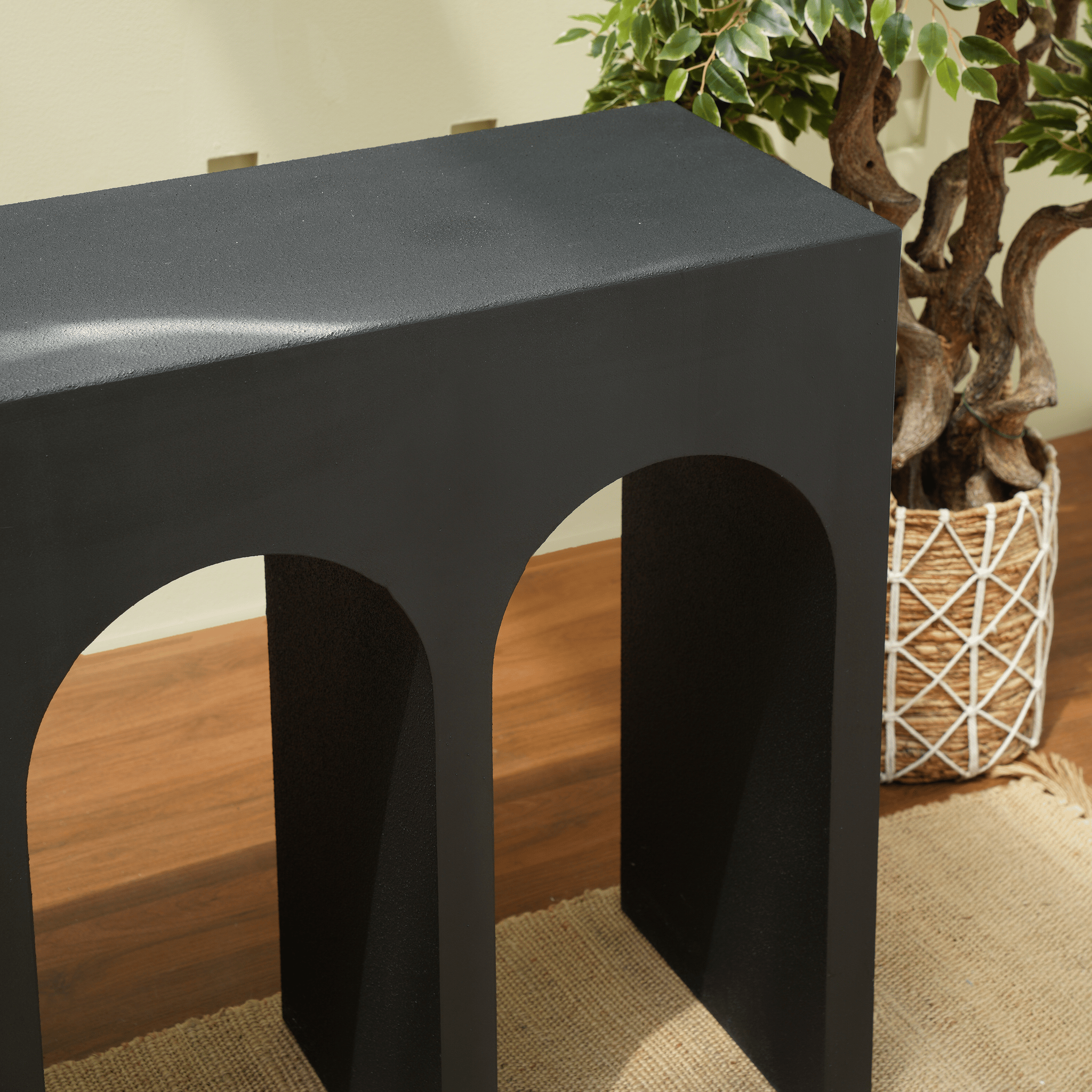 Statement console table with textured finish