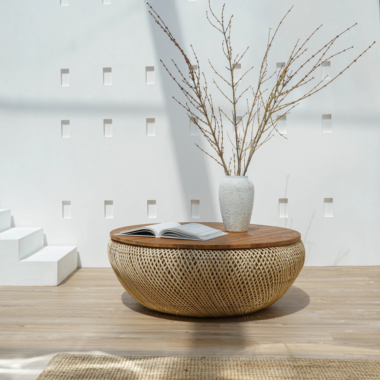 INAYA COFFEE TABLE WITH WICKER BASE