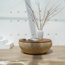 INAYA COFFEE TABLE WITH WICKER BASE
