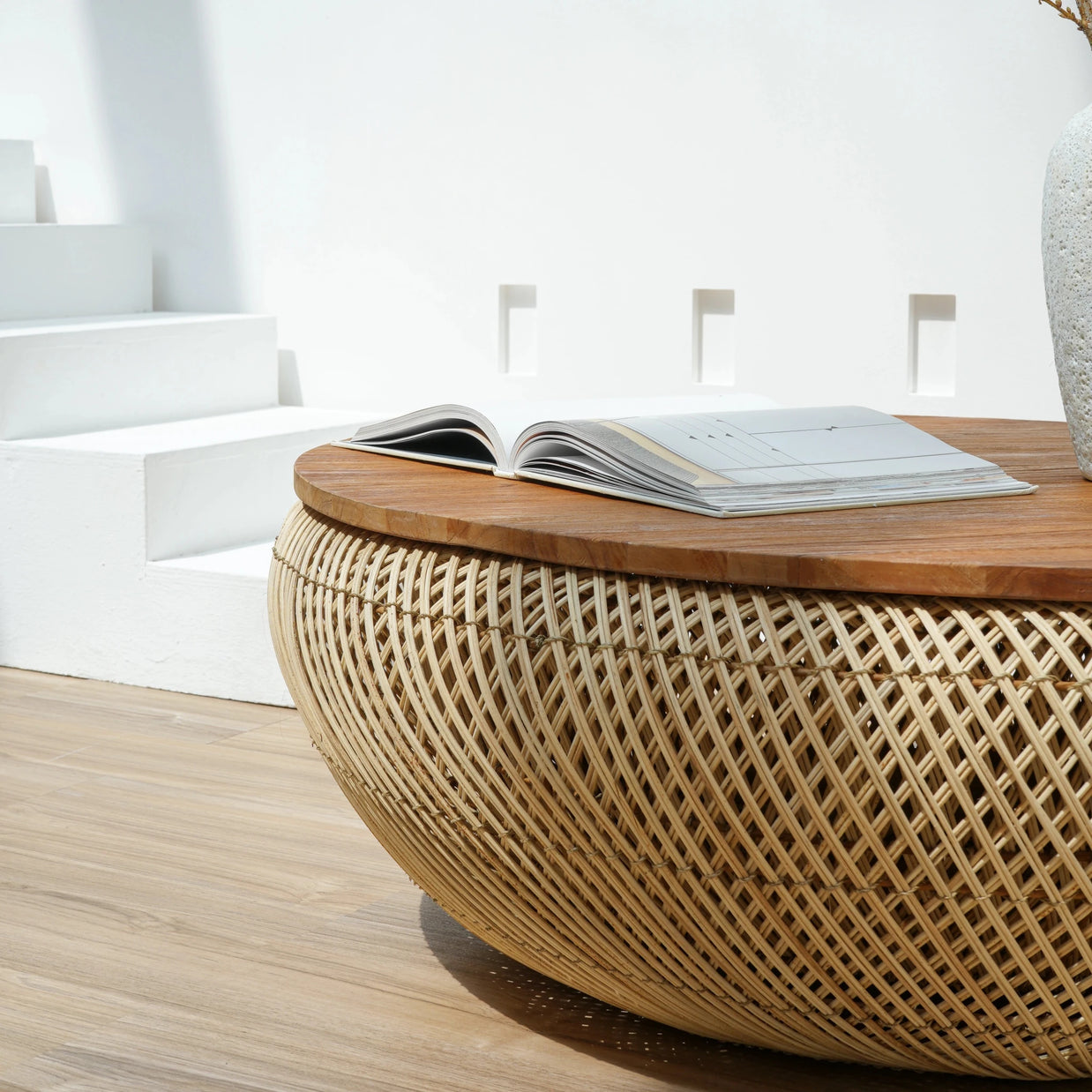 INAYA COFFEE TABLE WITH WICKER BASE