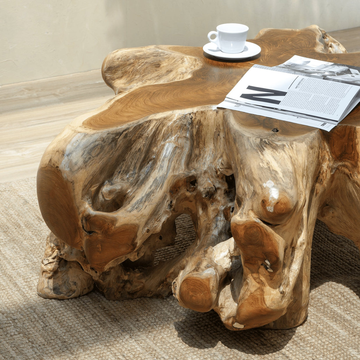 Luxury teak root coffee table for UAE homes