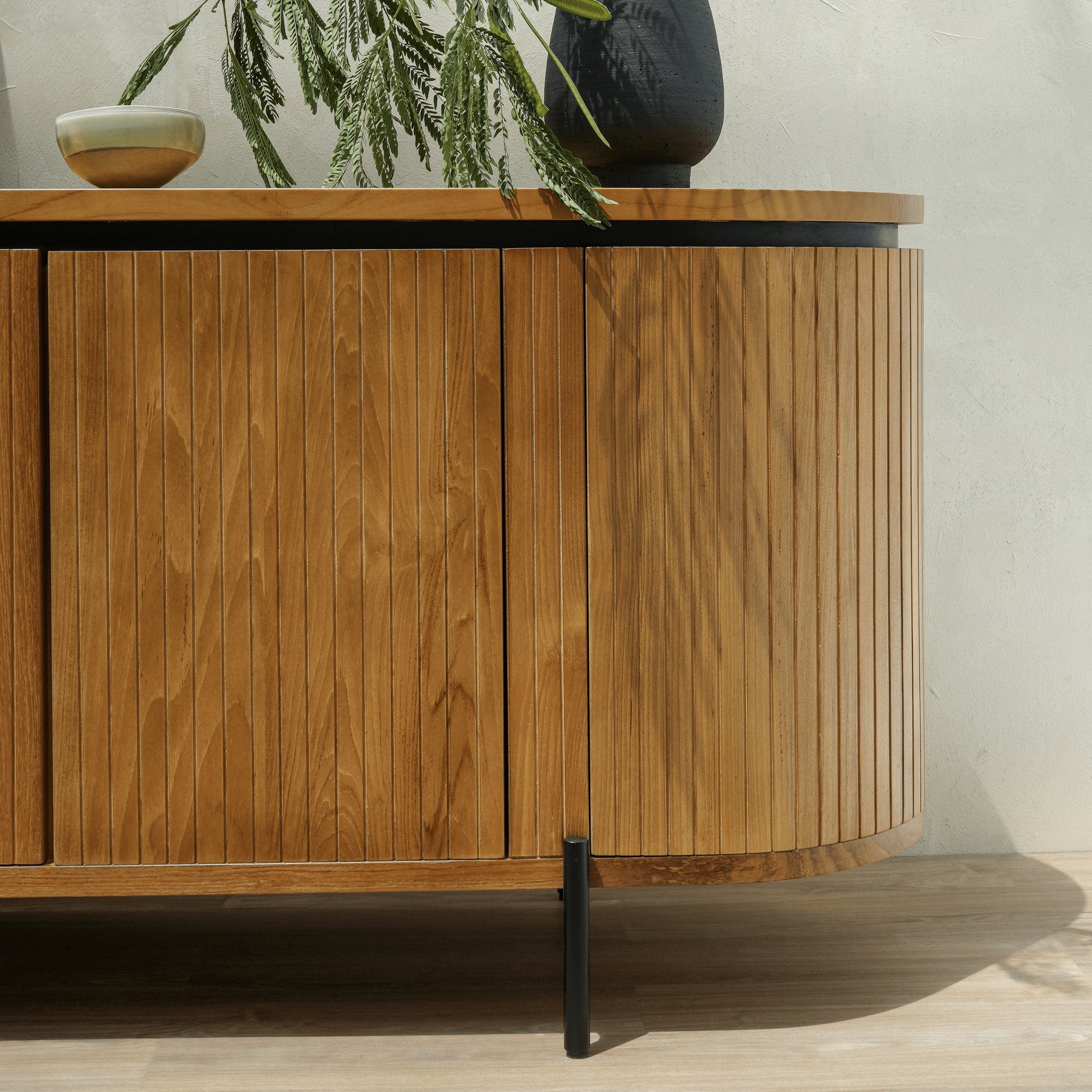 Willow fluted wooden sideboard for living and dining room storage