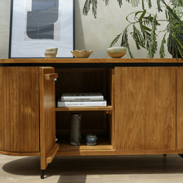 Modern teak wood sideboard with fluted design by Wood Culture