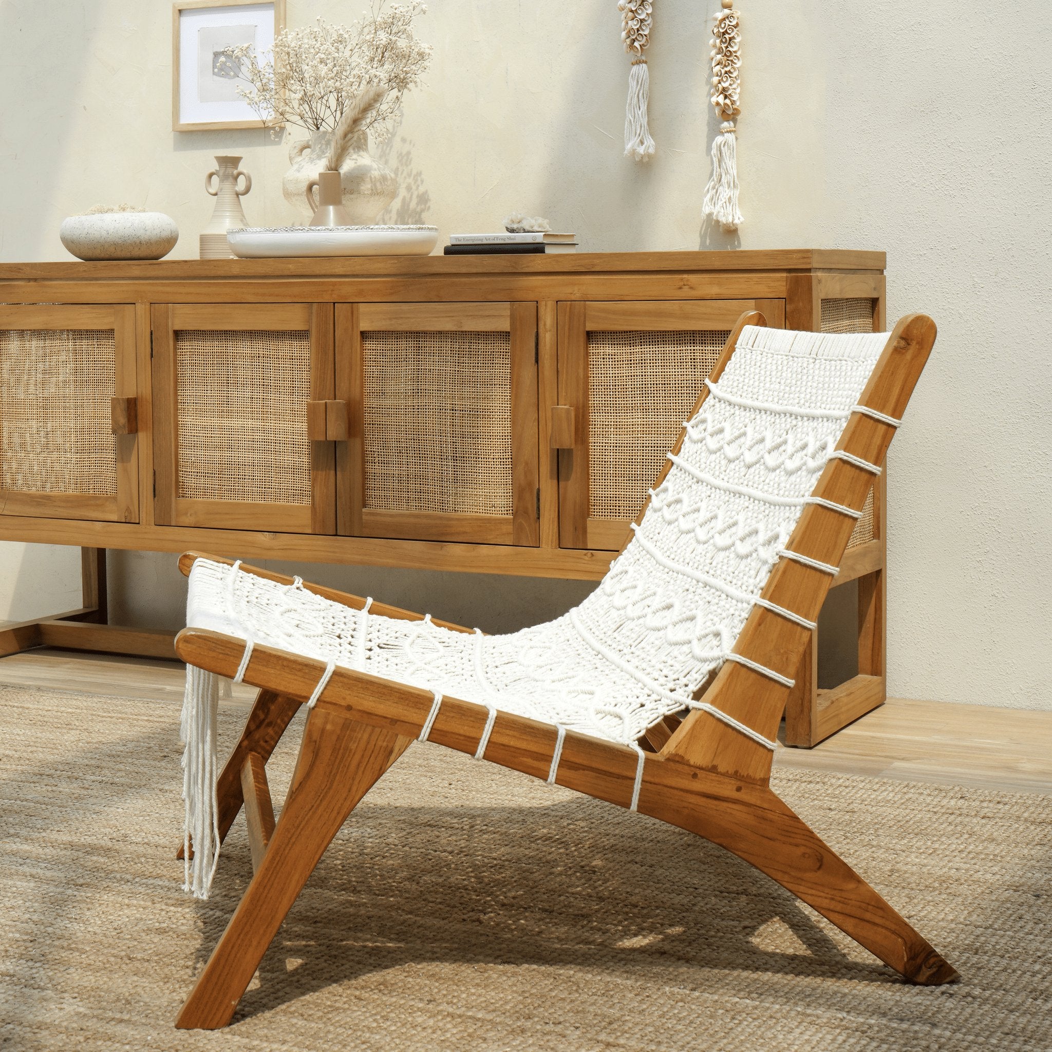 Modern teak and rattan sideboard furniture for living room