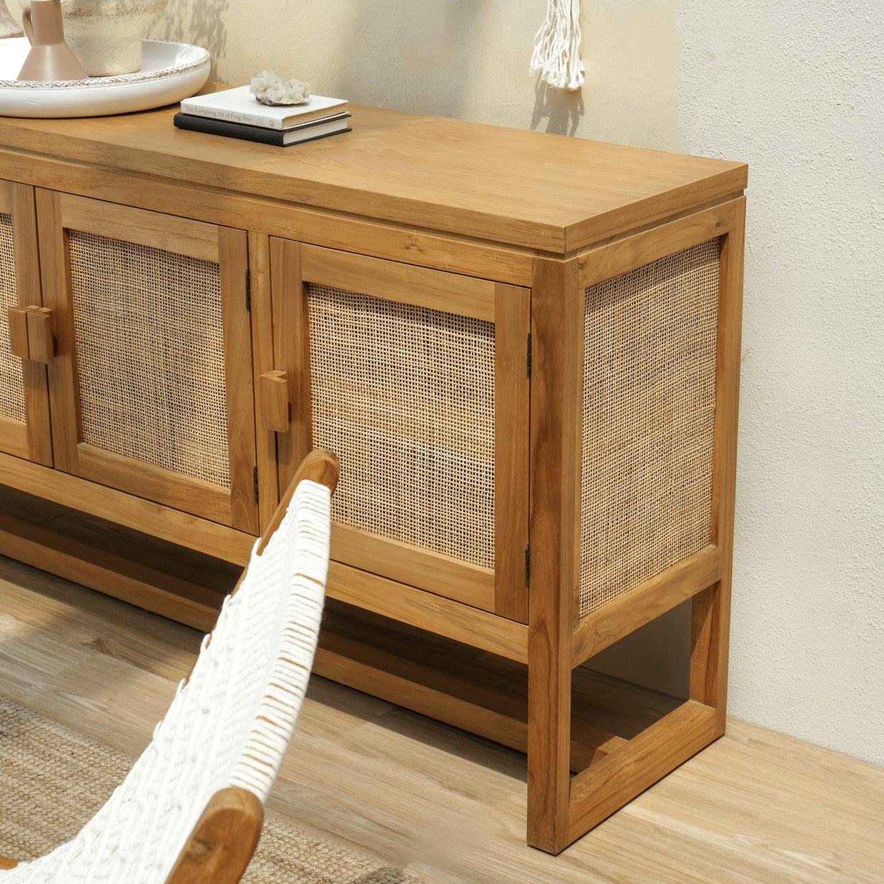 Modern teak and rattan sideboard furniture for living room