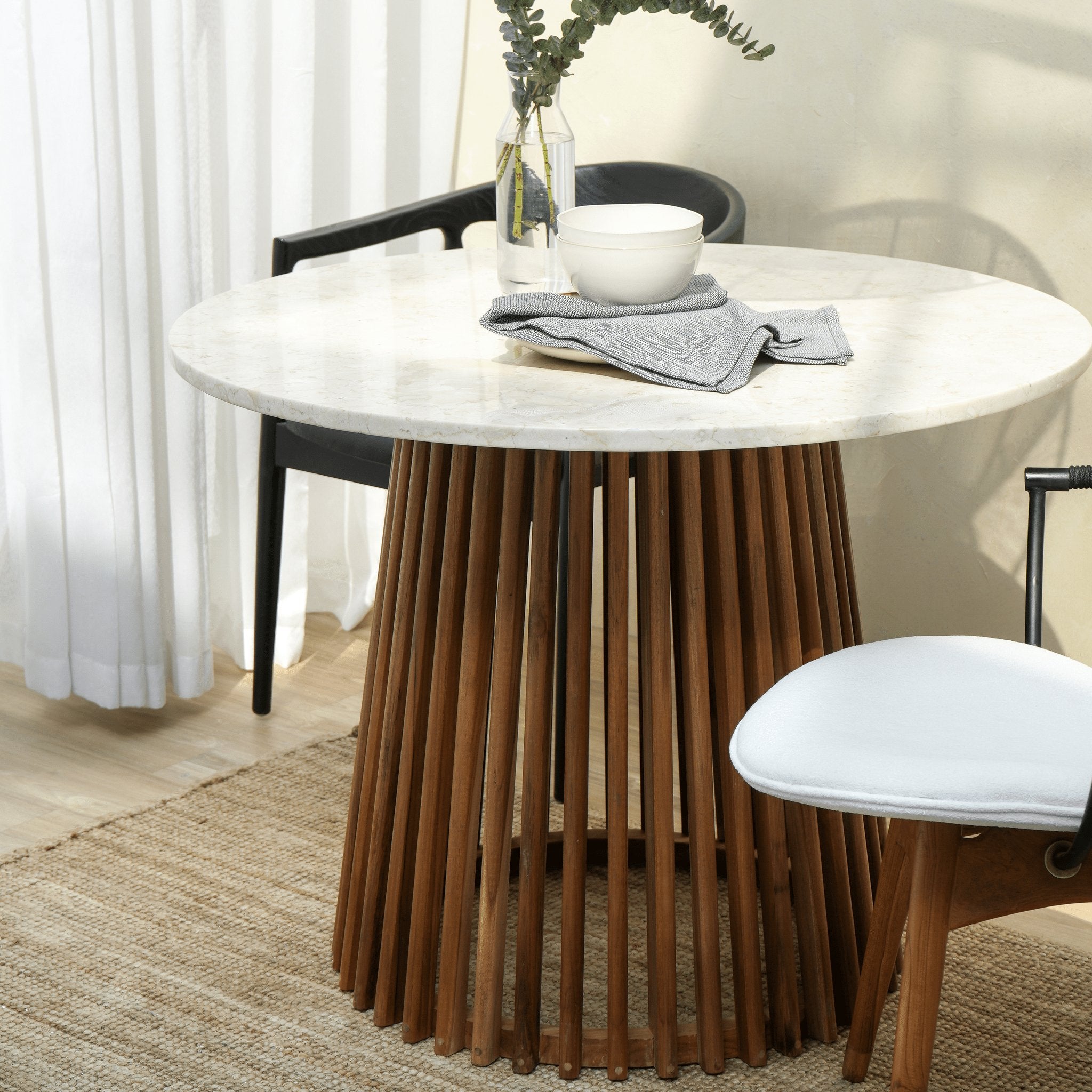 Solid teak wood base round dining table