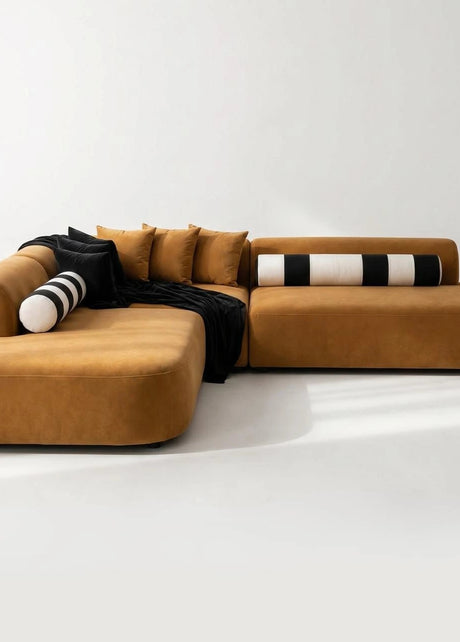 Sabrina velvet U-shape sofa with six cushions