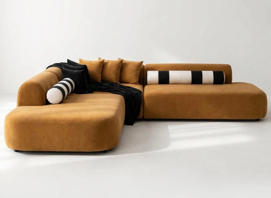 Sabrina velvet U-shape sofa with six cushions