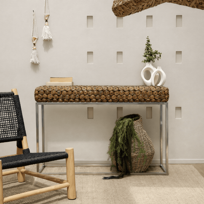 طاولة كونسول من الفولاذ المقاوم للصدأ بتصميم حلزوني