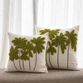 Wool green palm cotton cushion, view 5