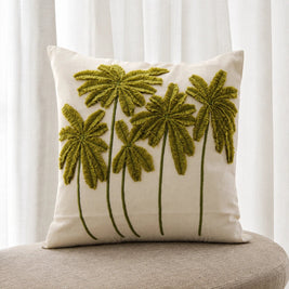 Wool green palm cotton cushion, view 3