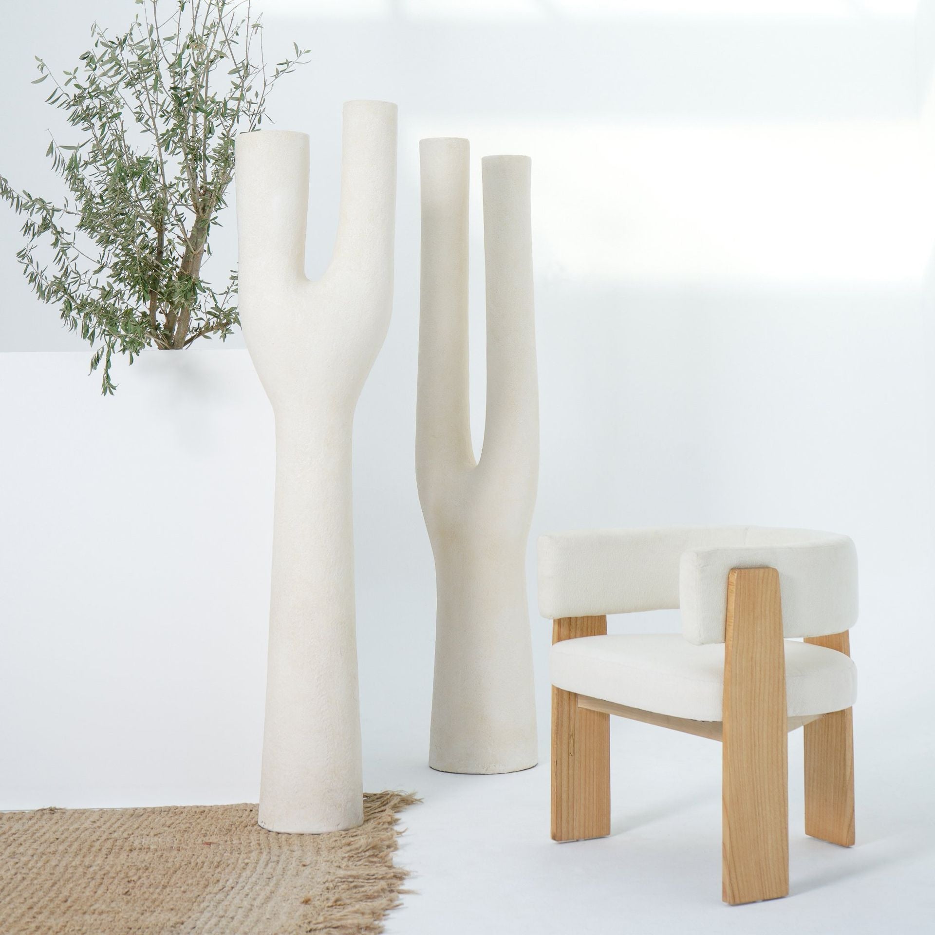 مزهرية أرضية شيفرون عاجية