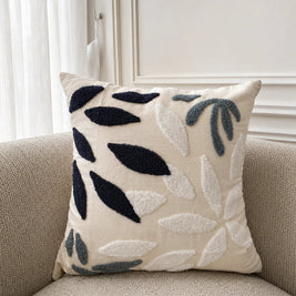 Black and white leaf cotton cushion, view 3