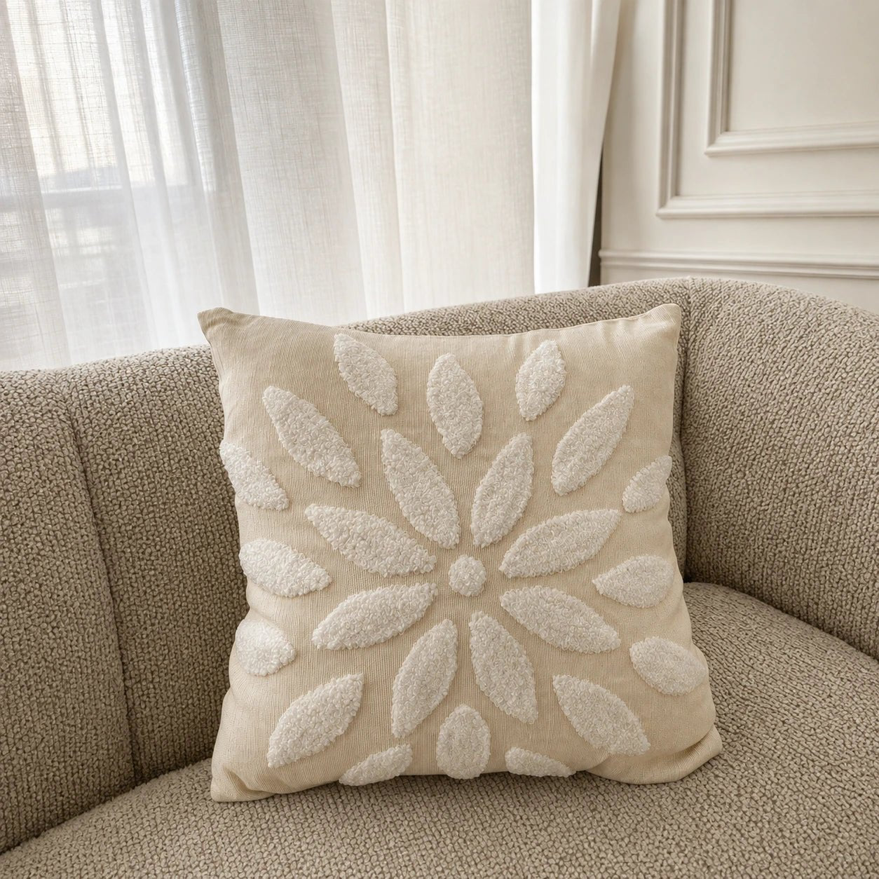White big leaf cotton cushion, view 4