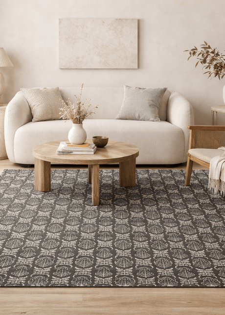 Sisal Mehtabi rug with Bidriware-inspired motifs in natural weave