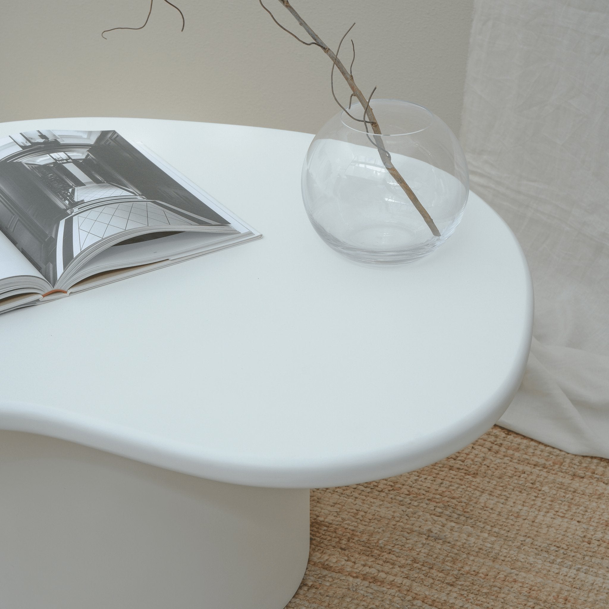 Mediterranean inspired coffee table sculptural shape